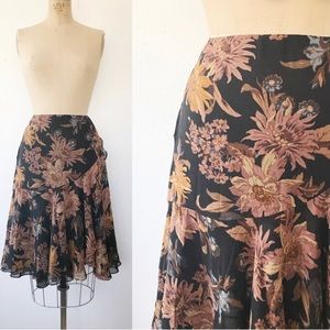 90s vintage silk skirt / silk floral skirt / bouquet ruffle skirt